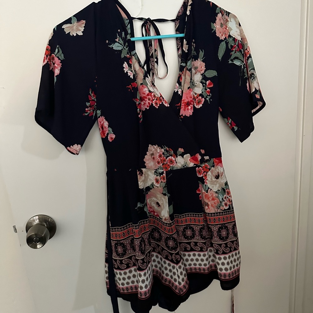 Three Pink Hearts Navy Romper